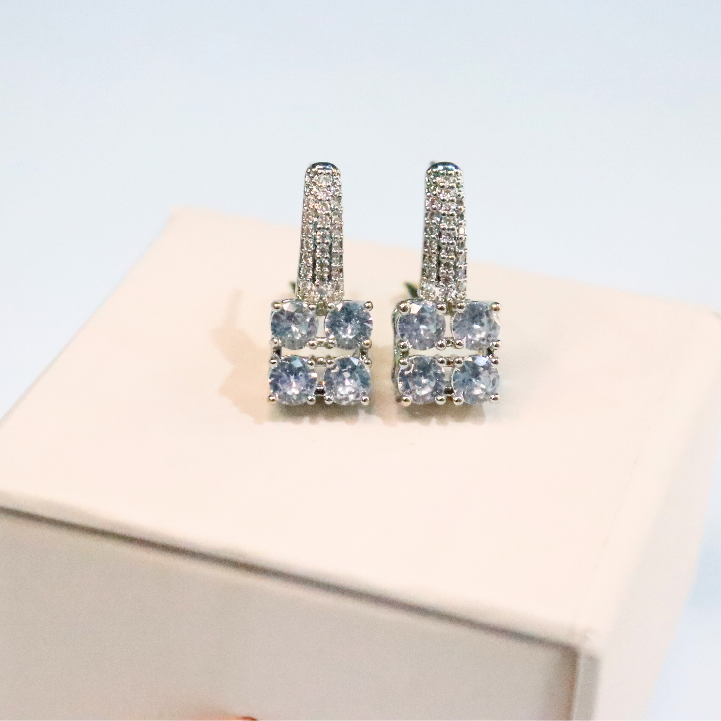 Zirconia Quadrasquare Studs | Gold-Plated & Rhodium Oxidized