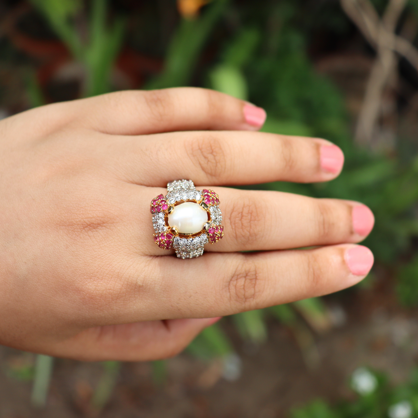 Fire Pearl | Gold and Rhodium Plated