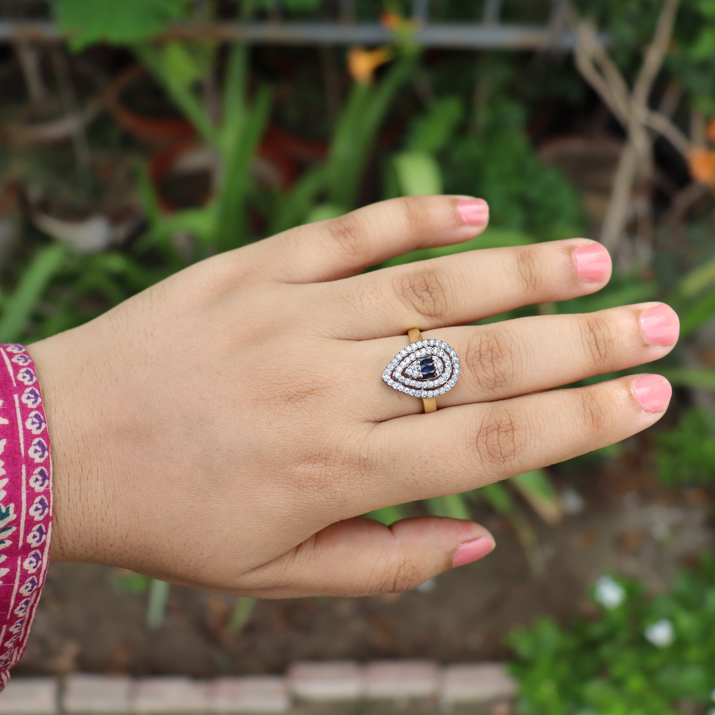 Blue Sapphire Water Drop | Oxidized Rhodium Finish | Gold-Plated