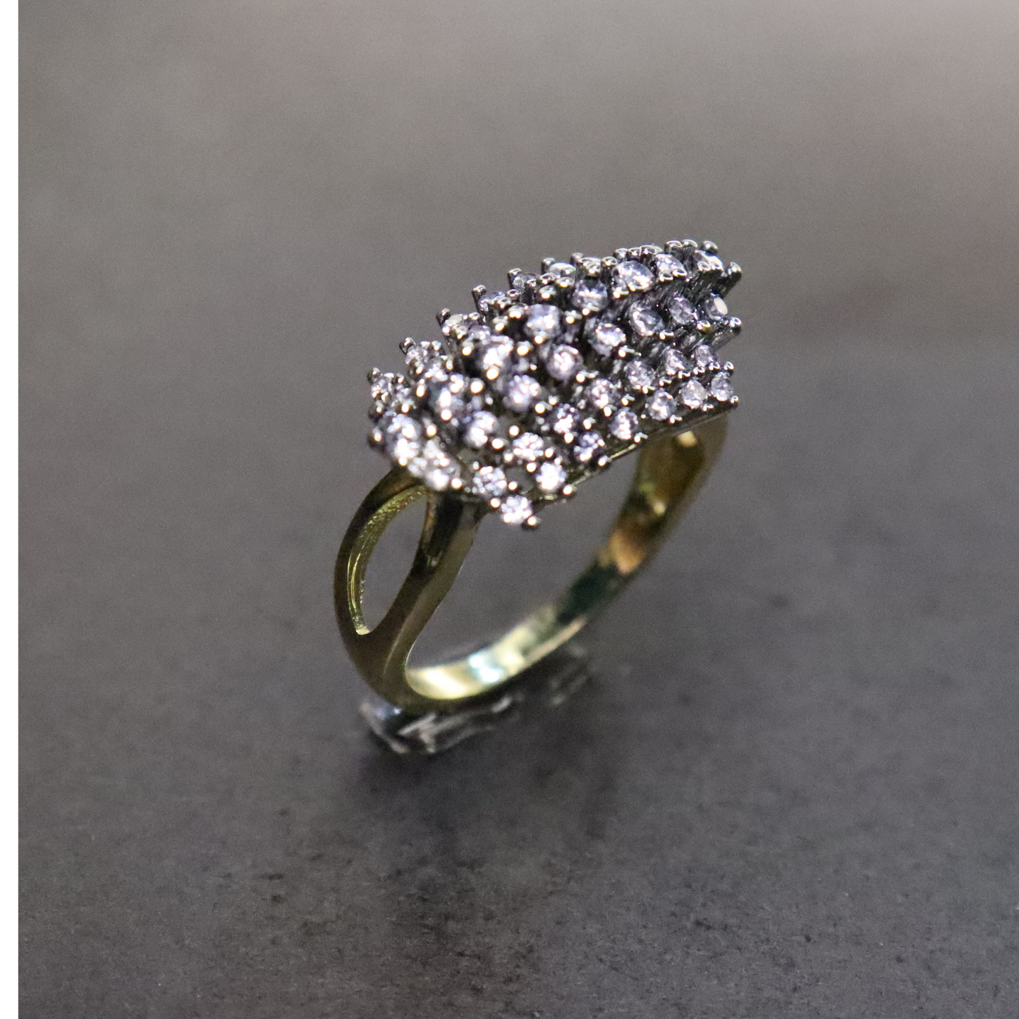 Linear Sparkle Ring | Oxidized Rhodium Finish | Gold-Plated