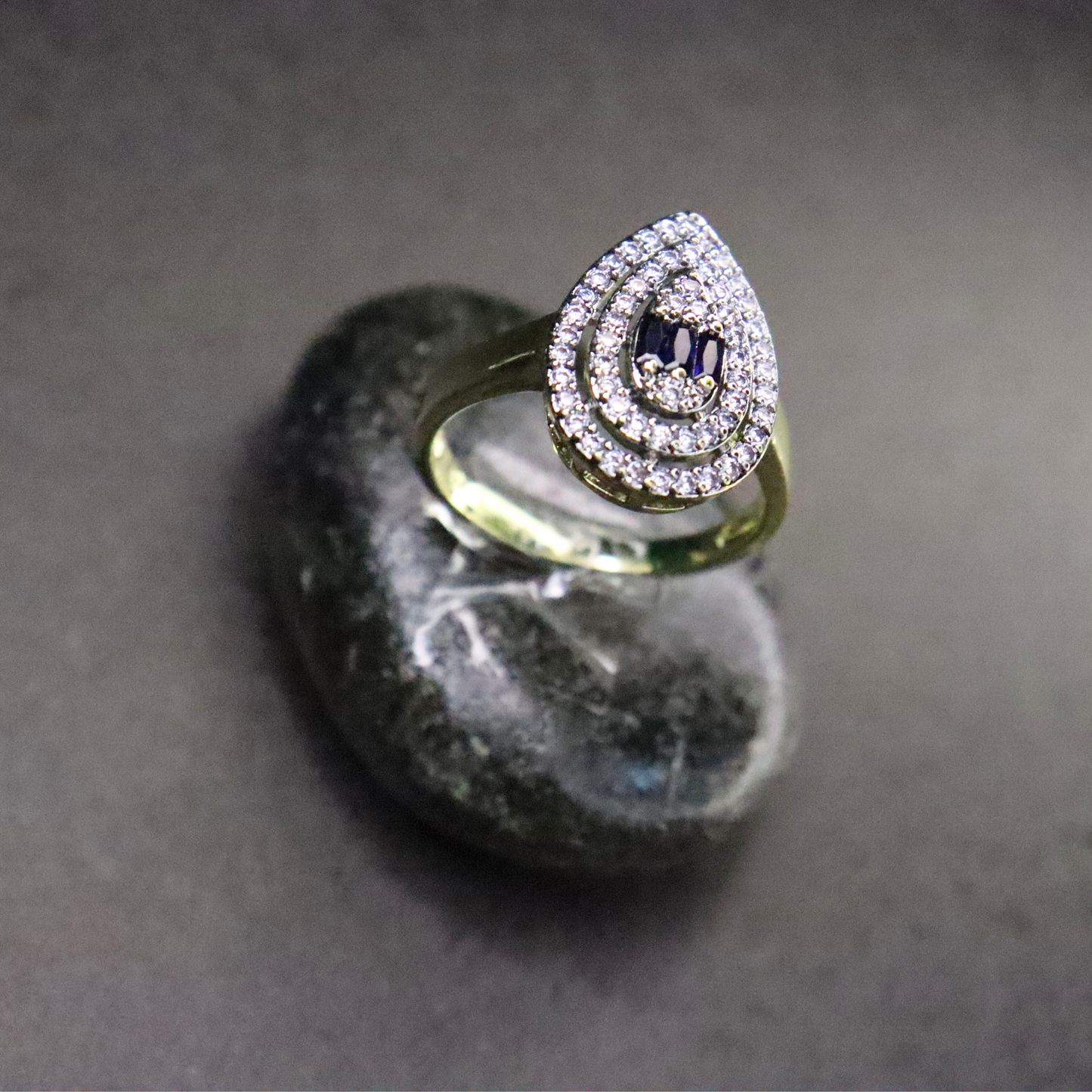 Blue Sapphire Water Drop | Oxidized Rhodium Finish | Gold-Plated