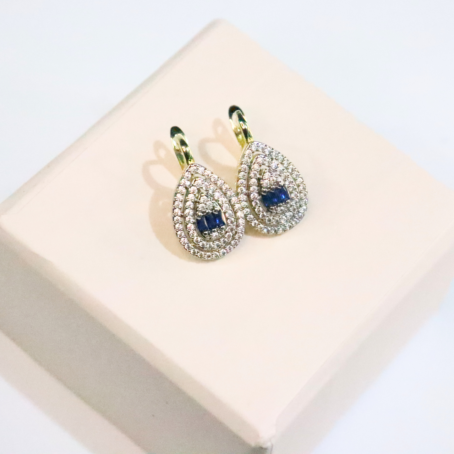 Blue Sapphire Water Drop Studs | Gold-Plated & Rhodium Oxidized